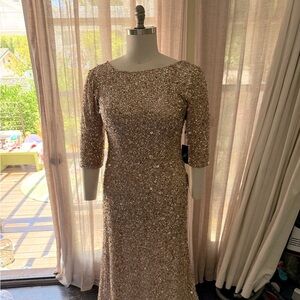 Adrianna Papell Gold Sequin Embellished Gown